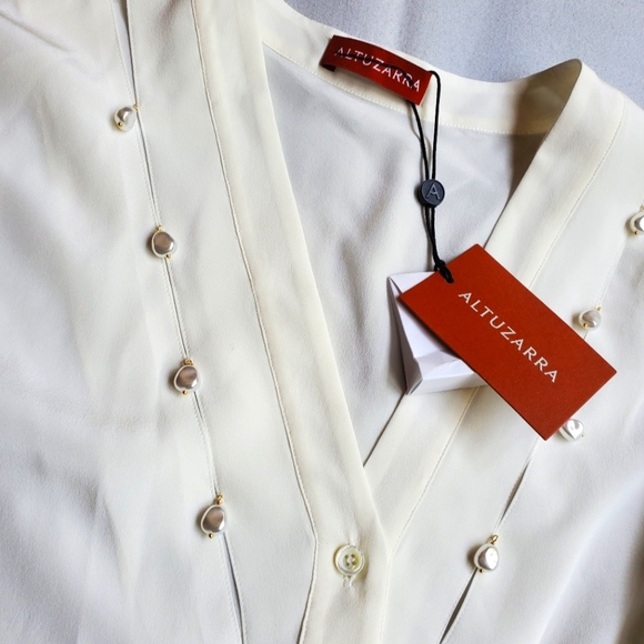 NWT$1,195 Altuzarra Amanda Swarovski Pearl Ivory Top Button Up Blouse Sz 46 (14) - Picture 8 of 11